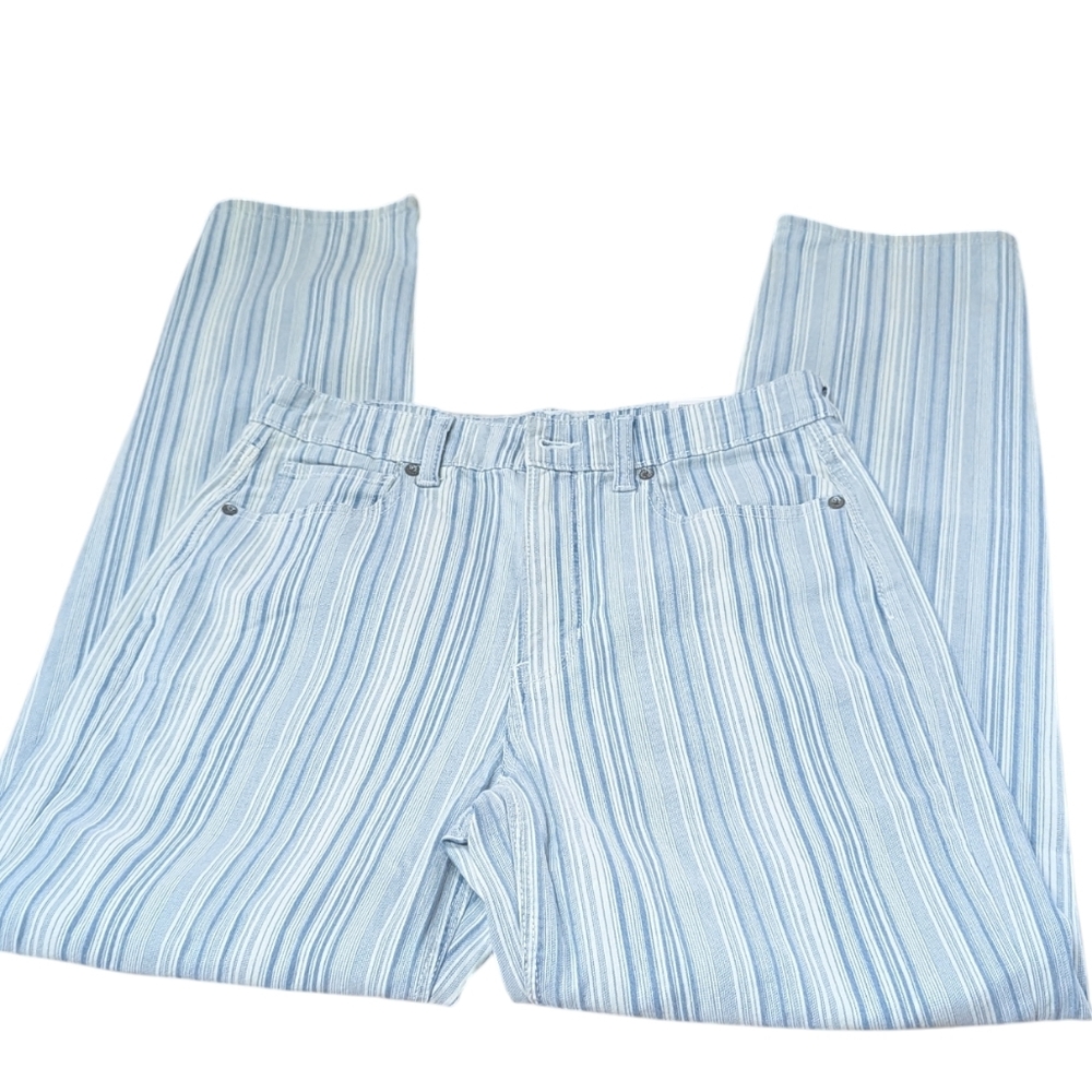 AEO, Blue And White Striped High-rise Mom Jeans. NWT. Size 6 LONG